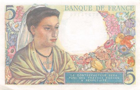 France 5 Francs Berger - 05-04-1945 Série Y.143 - TTB+