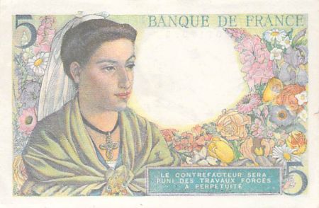 France 5 Francs Berger - 05-08-1943 Série B.61 - TTB