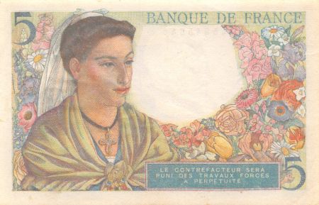 France 5 Francs Berger - 05-08-1943 Série C.59 - TTB+