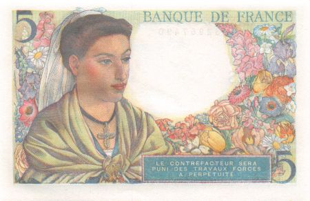 France 5 Francs Berger - 05-08-1943 Série E.54 - NEUF