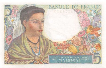 France 5 Francs Berger - 05-08-1943 Série M.53 - P.NEUF