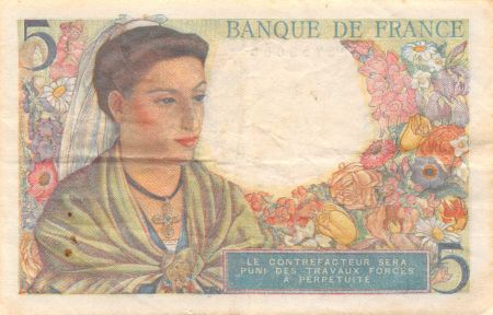France 5 Francs Berger - 05-08-1943 Série N.50 - TTB