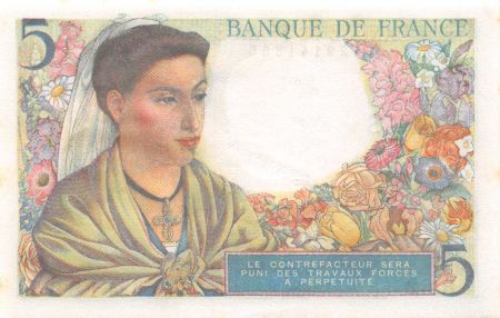 France 5 Francs Berger - 05-08-1943 Série R.52 - P.NEUF