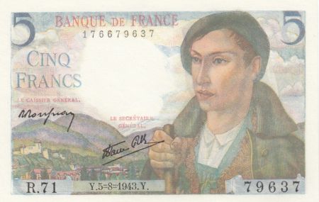 France 5 Francs Berger - 05-08-1943 Série R.71