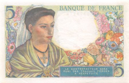 France 5 Francs Berger - 22-07-1943 Série D.41 - TTB+