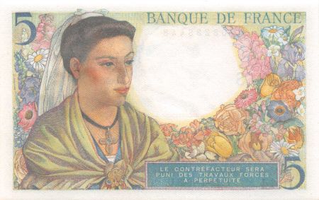 France 5 Francs Berger - 22-07-1943 Série H.44 - NEUF