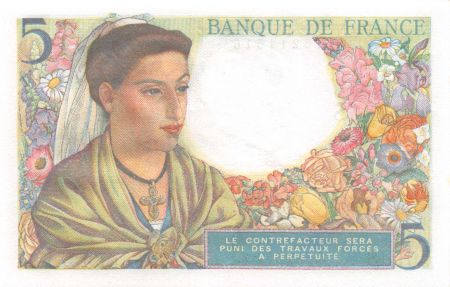 France 5 Francs Berger - 22-07-1943 Série H.48 - SPL
