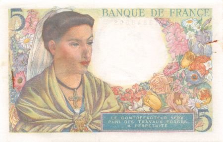 France 5 Francs Berger - 22-07-1943 Série O.46 - PSPL