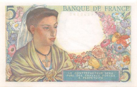 France 5 Francs Berger - 22-07-1943 Série S.34 - NEUF