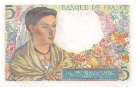 France 5 Francs Berger - 22-07-1943 Série V.41 - NEUF