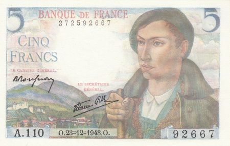 France 5 Francs Berger - 23-12-1943 - Série A.110