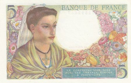 France 5 Francs Berger - 23-12-1943 - Série A.110