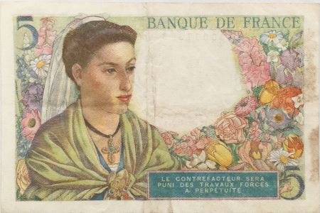 France 5 Francs Berger - 23-12-1943 Série A.113 - TTB
