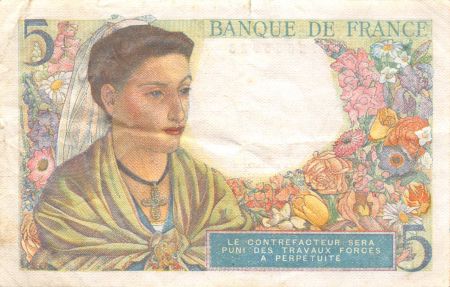 France 5 Francs Berger - 23-12-1943 Série B.110 - TTB