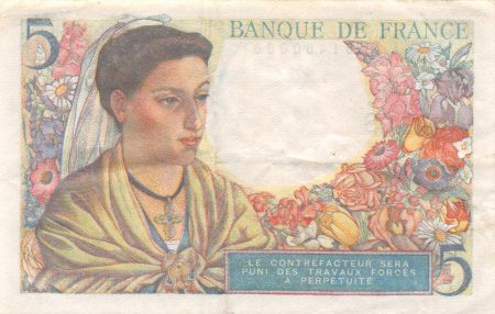 France 5 Francs Berger - 23-12-1943 Série P.117 - TTB+