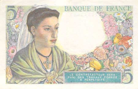 France 5 Francs Berger - 23-12-1943 Série Q.111 - PSUP