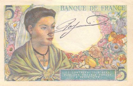 France 5 Francs Berger - 23-12-1943 Série R.99 - PSUP