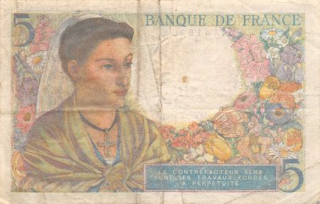France 5 Francs Berger - 23-12-1943 Série U.98 - TTB