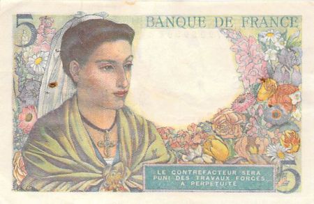 France 5 Francs Berger - 23-12-1943 Série W.112 - PTTB