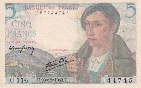 France 5 Francs Berger - 23.12.1943 - Série C.116