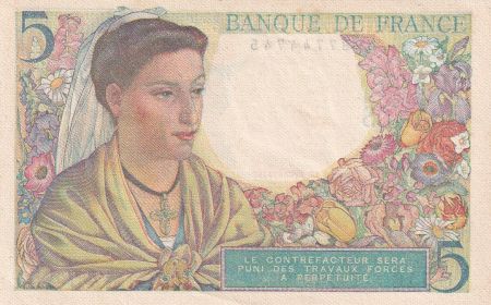 France 5 Francs Berger - 23.12.1943 - Série C.116