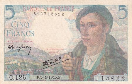 France 5 Francs Berger - 23.12.1943 - Série C.126