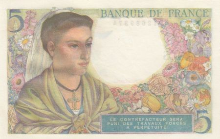 France 5 Francs Berger - 25-11-1943 Série B.86