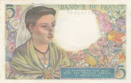France 5 Francs Berger - 25-11-1943 Série C.84