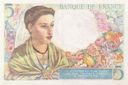France 5 Francs Berger - 25-11-1943 Série N.93 - TTB
