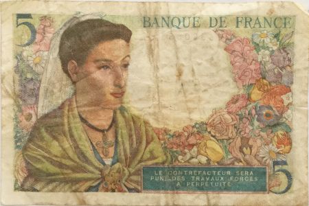France 5 Francs Berger - 25-11-1943 Série O.87 - TB