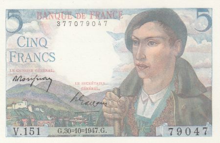 France 5 Francs Berger - 30-10-1947 - Série V.151