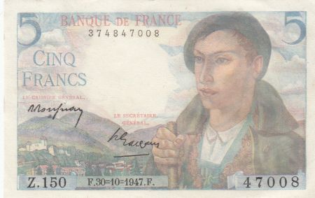 France 5 Francs Berger - 30-10-1947 - Série Z.150