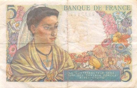 France 5 Francs Berger - 30-10-1947 Série E.150 - TB+