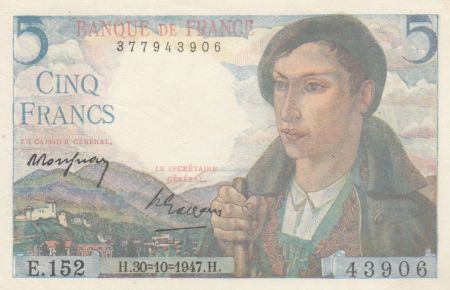 France 5 Francs Berger - 30-10-1947 Série E.152