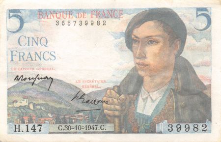 France 5 Francs Berger - 30-10-1947 Série H.147 - TTB