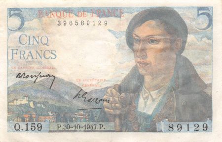 France 5 Francs Berger - 30-10-1947 Série Q.159 - TTB+