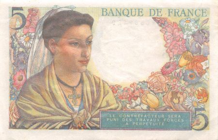 France 5 Francs Berger - 30-10-1947 Série Q.159 - TTB+