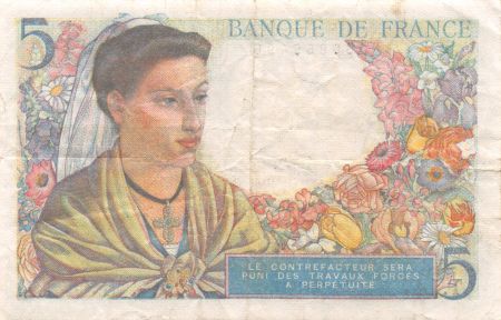 France 5 Francs Berger - 30-10-1947 Série T.147 - TB+