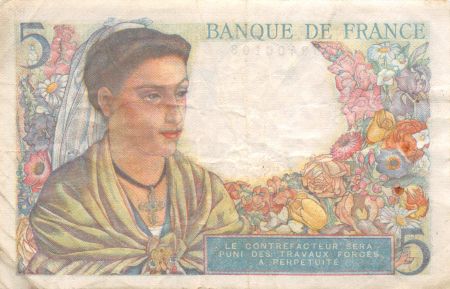 France 5 Francs Berger - 30-10-1947 Série U.148 - TB