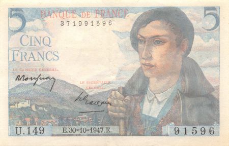 France 5 Francs Berger - 30-10-1947 Série U.149 - TTB+