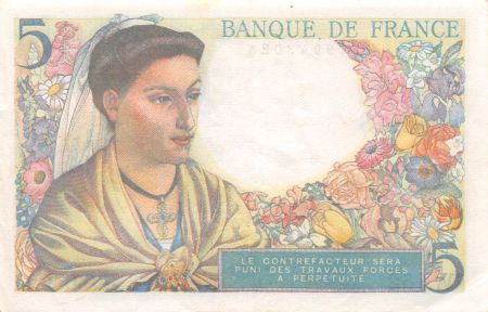 France 5 Francs Berger - 30-10-1947 Série W.152 - TTB+