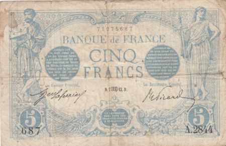 France 5 Francs Bleu  - 07-10-1913 Série A.2844 - TB