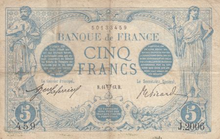 France 5 Francs Bleu  - 14-04-1913 Série J.2006 - TB+