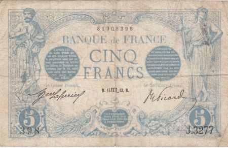 France 5 Francs Bleu  - 14-10-1913 Série J.3277 - TB