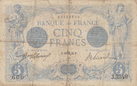 France 5 Francs Bleu  - 16-10-1913 Série J.3340 - PTB