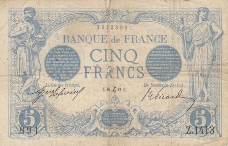 France 5 Francs Bleu  - 16-12-1912 Série Z.1413 - TB