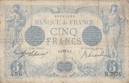 France 5 Francs Bleu  - 18-04-1914 Série R.3874 - PTB
