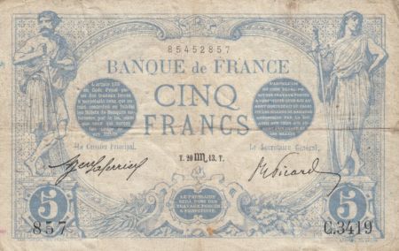France 5 Francs Bleu  - 20-10-1913 Série C.3419 - TB