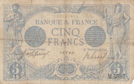 France 5 Francs Bleu  - 25-03-1915 Série M.4887 - PTB