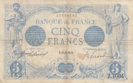 France 5 Francs Bleu  - 25-09-1912 Série Z.1104 - TTB